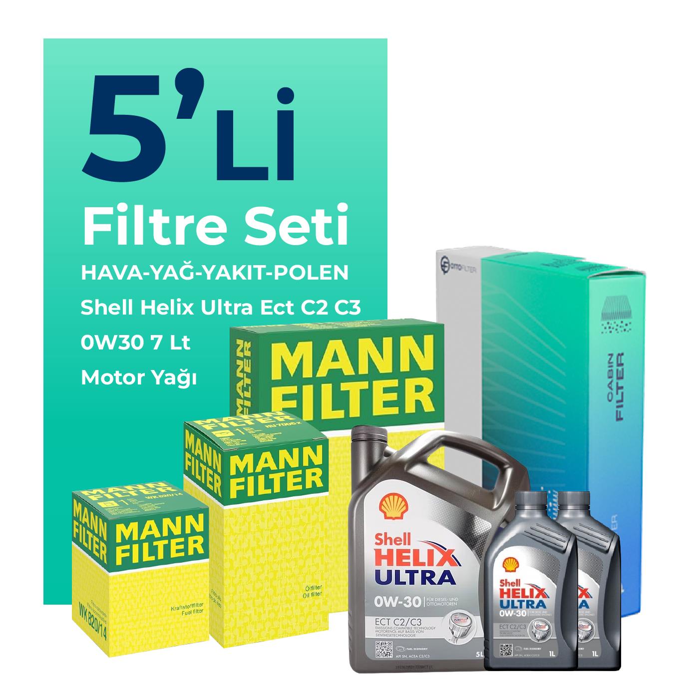 MANN Ford Courier 1.5 EcoBlue Filtre Bakım Seti Shell Motor Yağlı (2018-2023) 5 Li