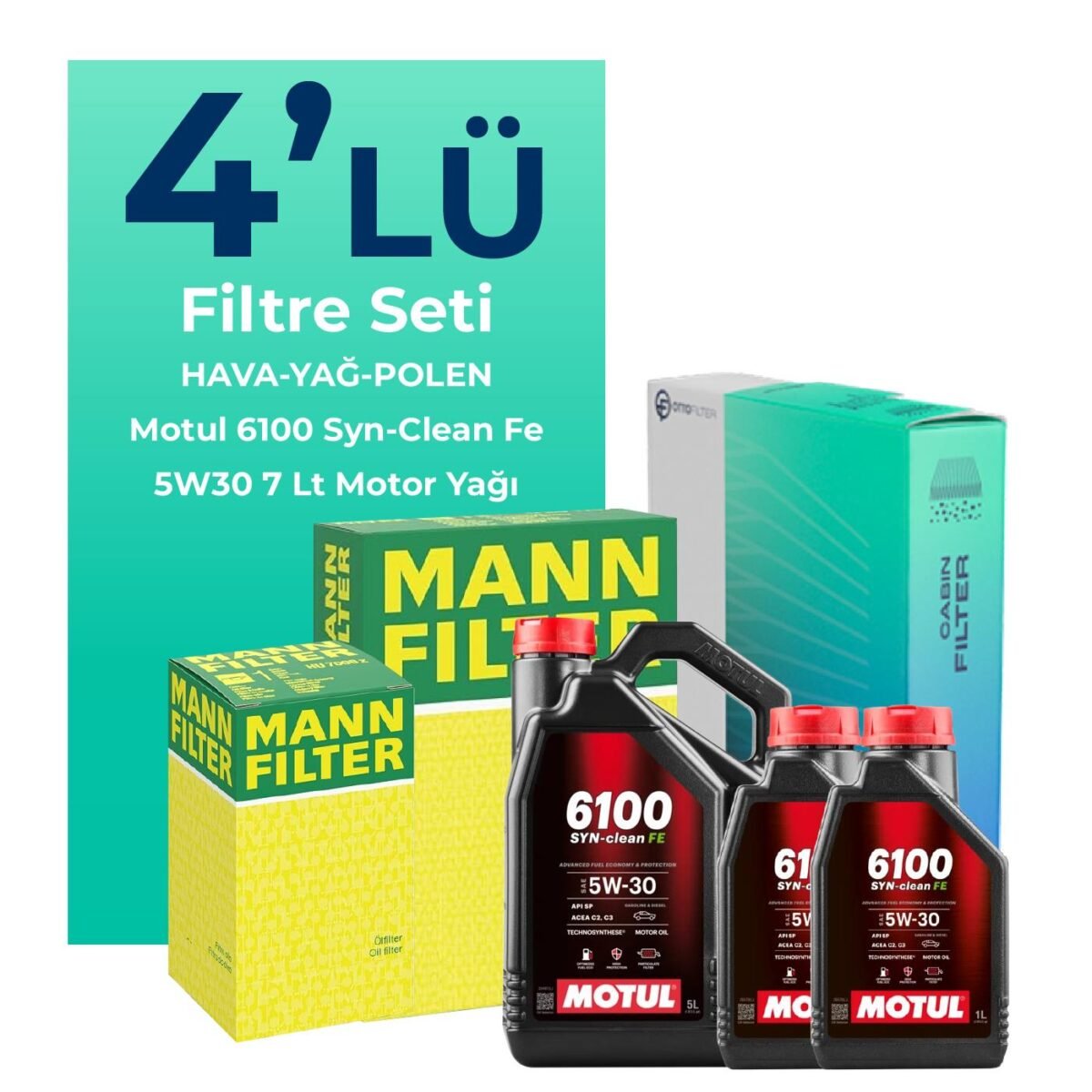 MANN Ford Tourneo Custom 2.2 Dizel Filtre Bakım Seti Motul Motor Yağlı (2012-2019) 4 Lü - Görsel 1
