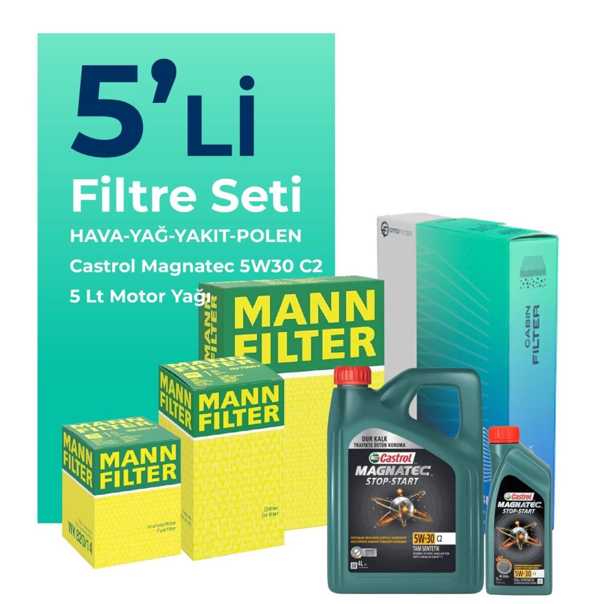MANN Hyundai i20 1.4 Dizel Filtre Bakım Seti Castrol Motor Yağlı (2009-2014) 5 Li - Görsel 1