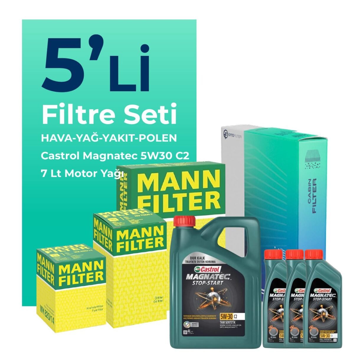 MANN Kia Sorento 2.2 Dizel Filtre Bakım Seti Castrol Motor Yağlı (2010-2012) 5 Li - Görsel 1