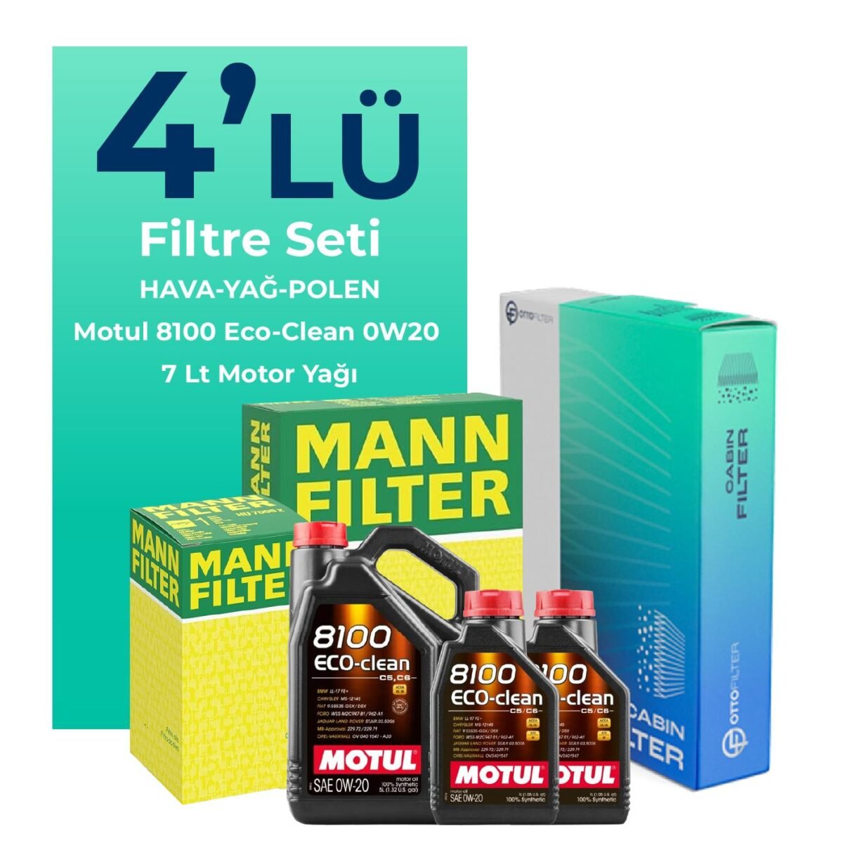 MANN Land Rover Discovery 2.0 Benzinli Filtre Bakım Seti Motul Motor Yağlı (2017-2022) 4 Lü - Görsel 1