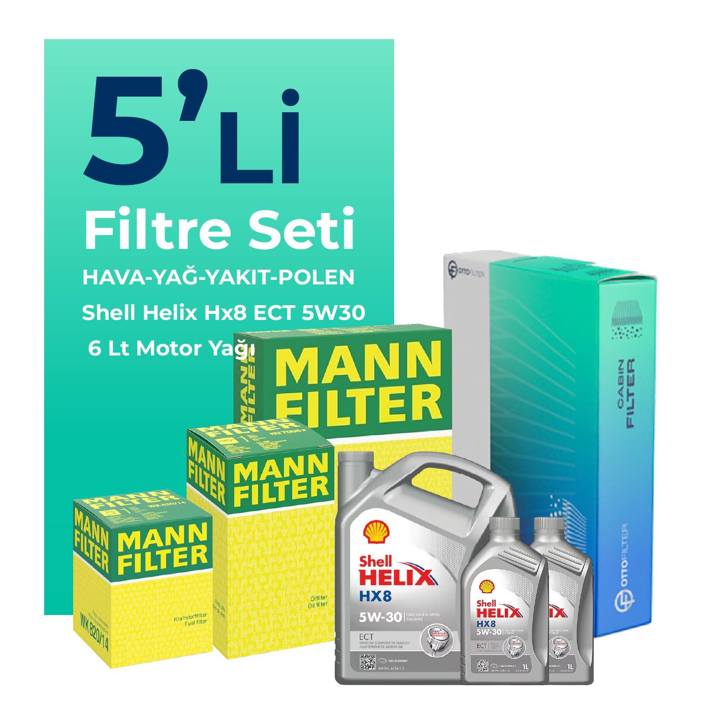 MANN Mercedes B180 Dizel Filtre Bakım Seti Shell Motor Yağlı (2018-2022) 5 Li