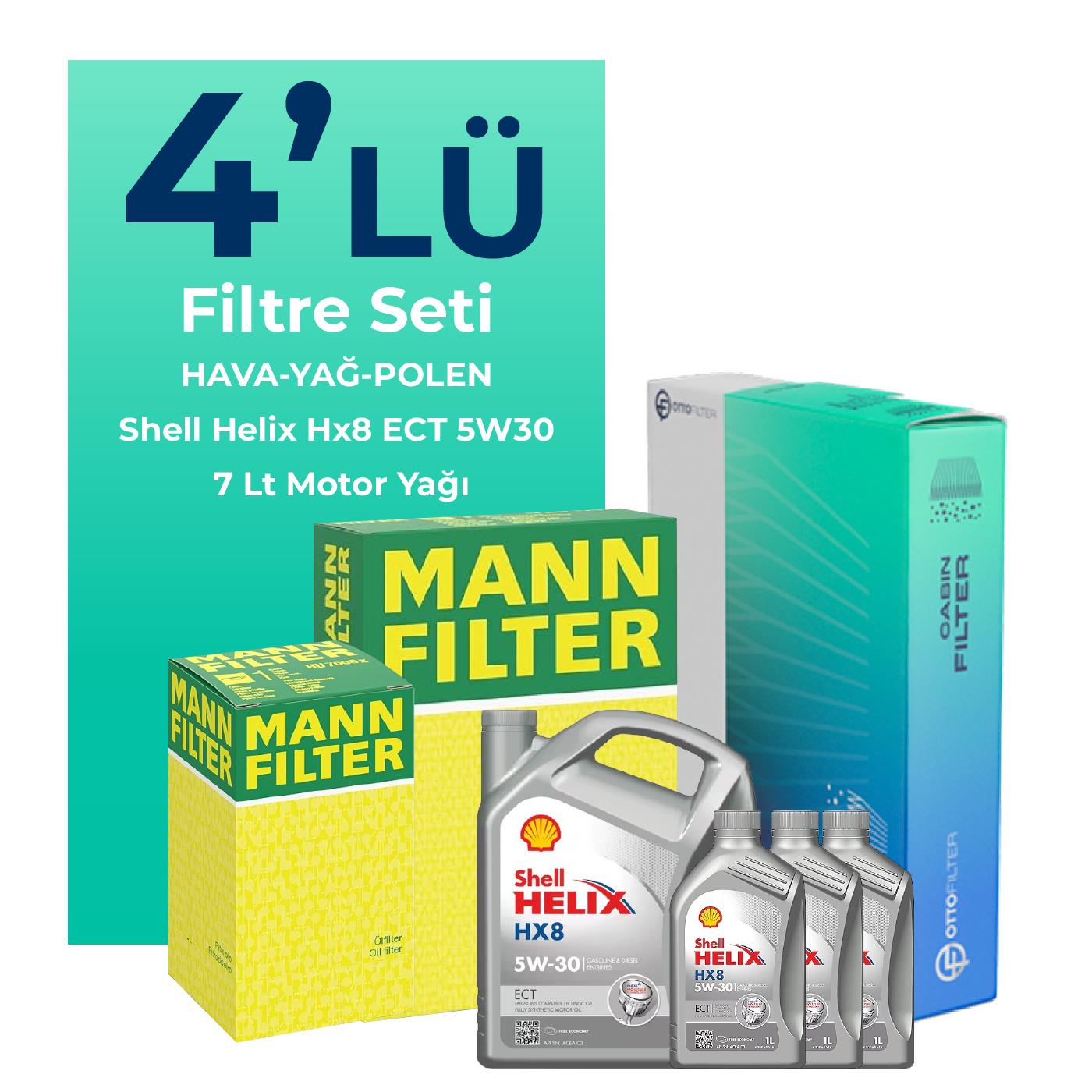 MANN Mercedes C180 Benzin Filtre Bakım Seti Shell Motor Yağlı (2014-2019) 4 Lü