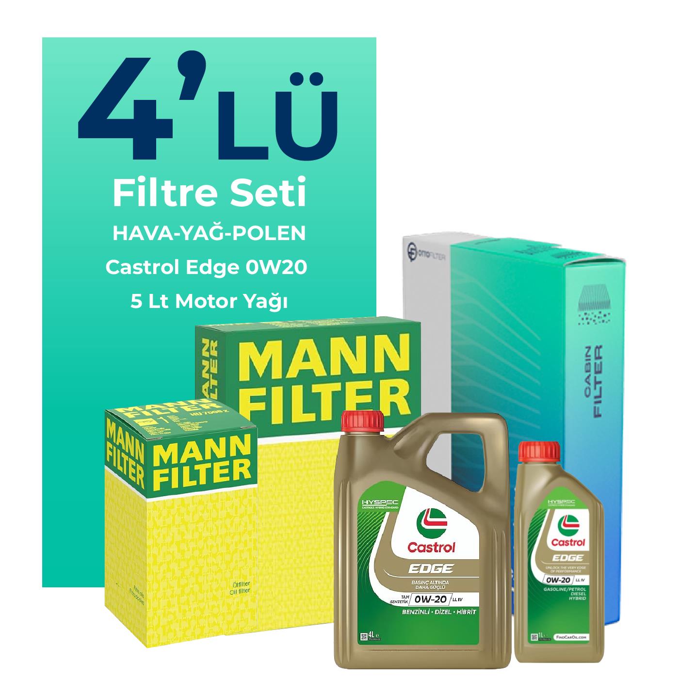 MANN Mercedes GLB200 Benzin Filtre Bakım Seti Castrol Motor Yağlı (2020-2025) 4 Lü