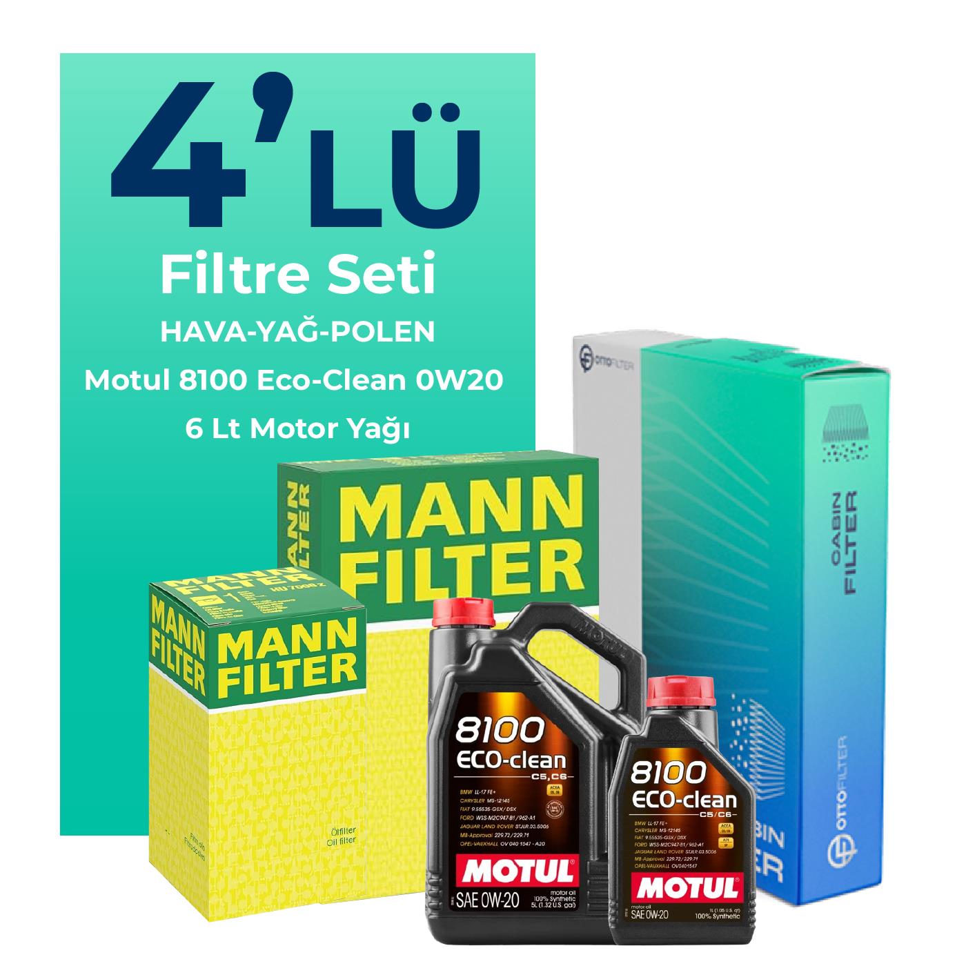 MANN Mercedes GLC220 Dizel Filtre Bakım Seti Motul Motor Yağlı (2023-2025) 4 Lü