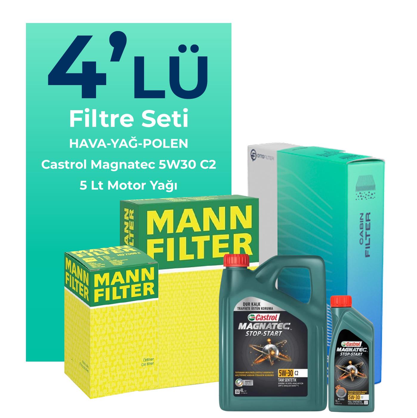 MANN Mini Cooper Countryman 1.6 Filtre Bakım Seti Castrol Motor Yağlı (2010-2016) 4 Lü