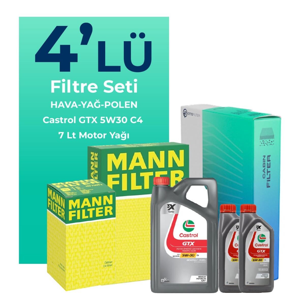 MANN Nissan Skystar 2.5 Dizel Filtre Bakım Seti Castrol Motor Yağlı (2008-2012) 4 Lü - Görsel 1