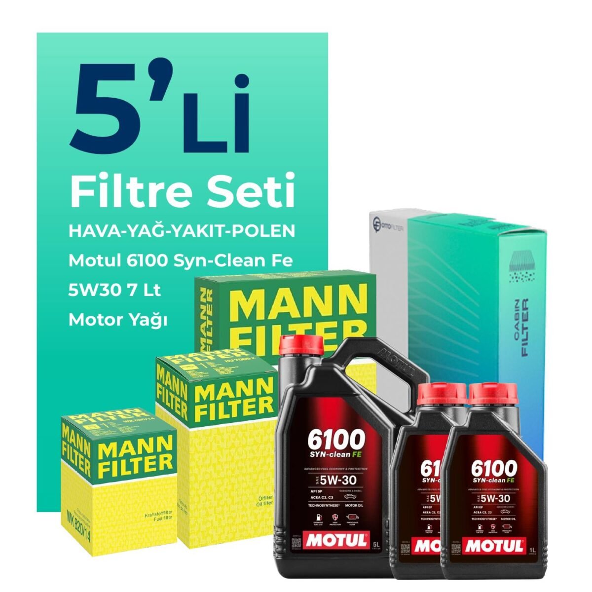 MANN Nissan Skystar 2.5 Dizel Filtre Bakım Seti Motul Motor Yağlı (2008-2012) 5 Li - Görsel 1