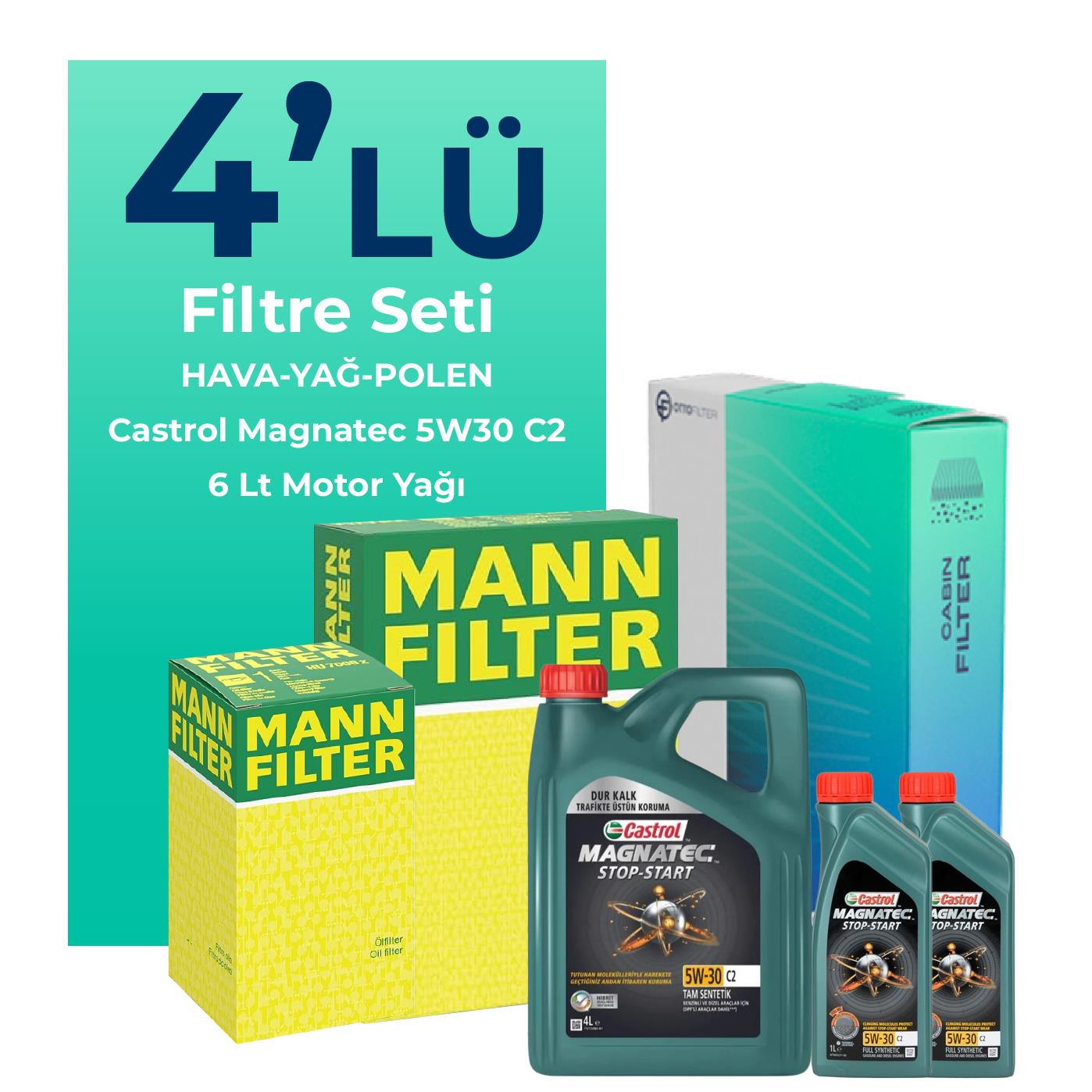 MANN Peugeot Boxer 2.2 Dizel Filtre Bakım Seti Castrol Motor Yağlı (2006-2013) 4 Lü