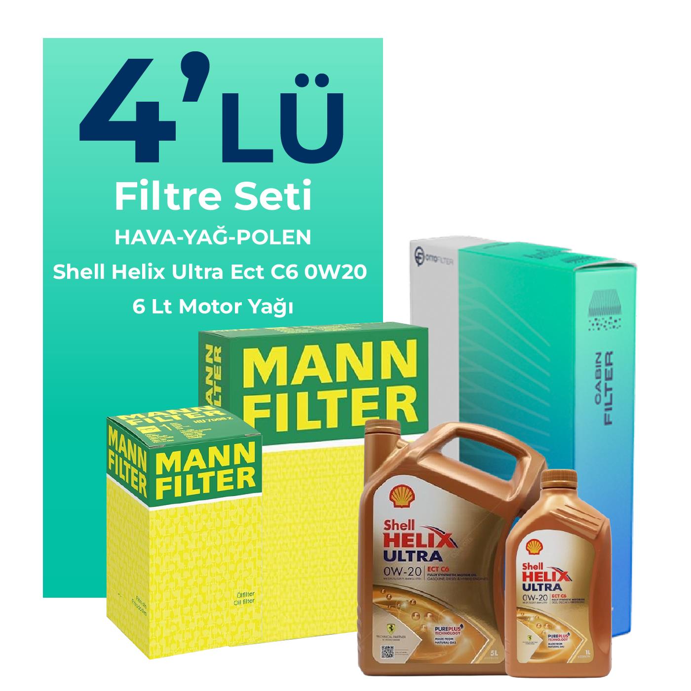MANN Volvo S90 2.0 Dizel D4 Filtre Bakım Seti Shell Motor Yağlı (2016-2018) 4 Lü