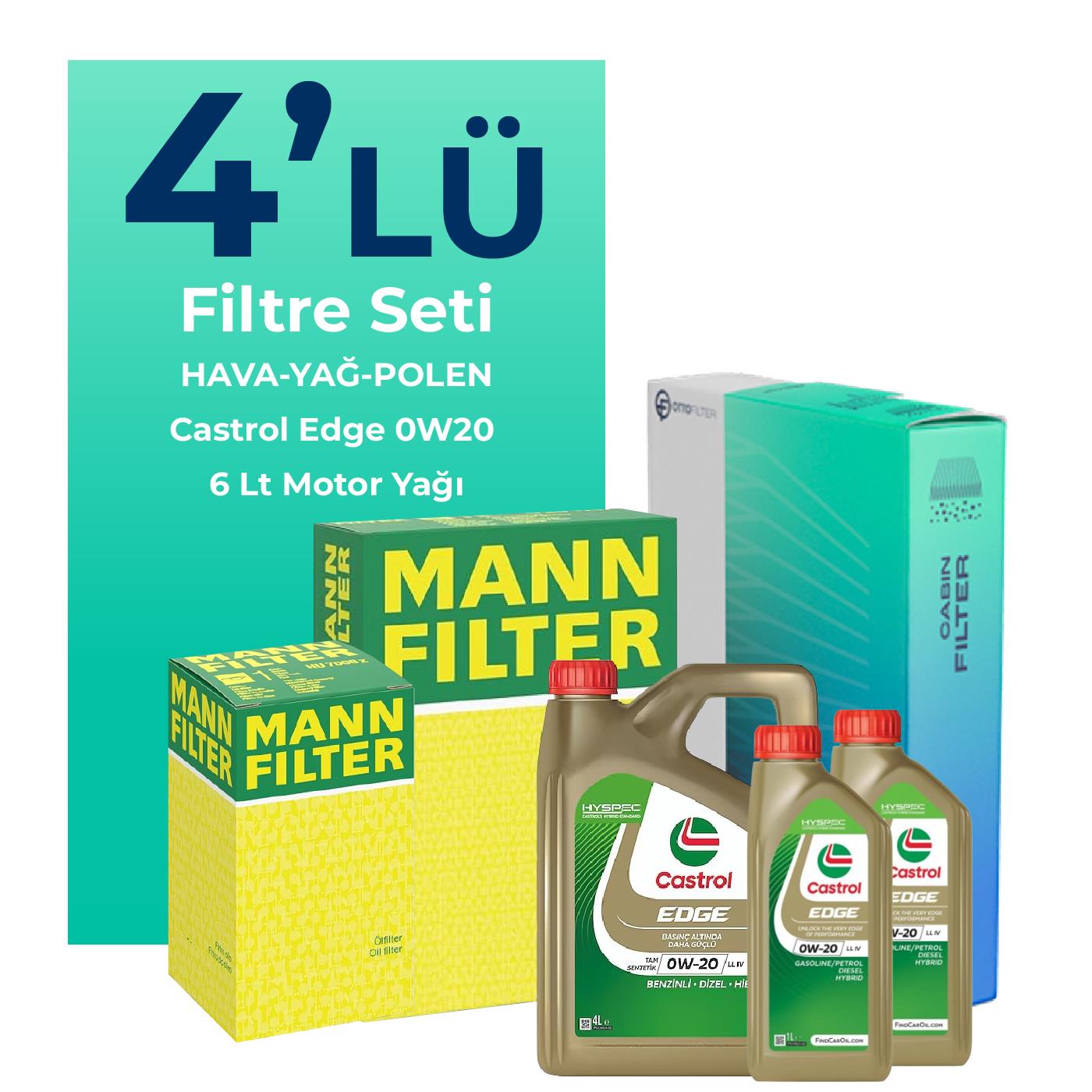 MANN Volvo XC60 2.0 Dizel D4 Filtre Bakım Seti Castrol Motor Yağlı (2017-2019) 4 Lü