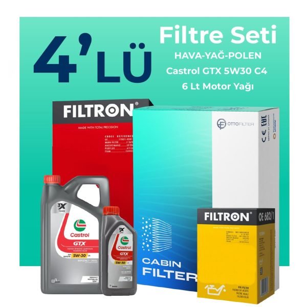 Filtron Nissan Qashqai 1.3 Benzin Filtre Bakım Seti Castrol Motor Yağlı (2021-2025) 4 Lü