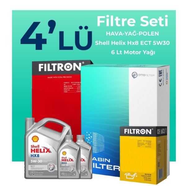 Filtron Nissan Qashqai 1.3 Benzin Filtre Bakım Seti Shell Motor Yağlı (2021-2025) 4 Lü