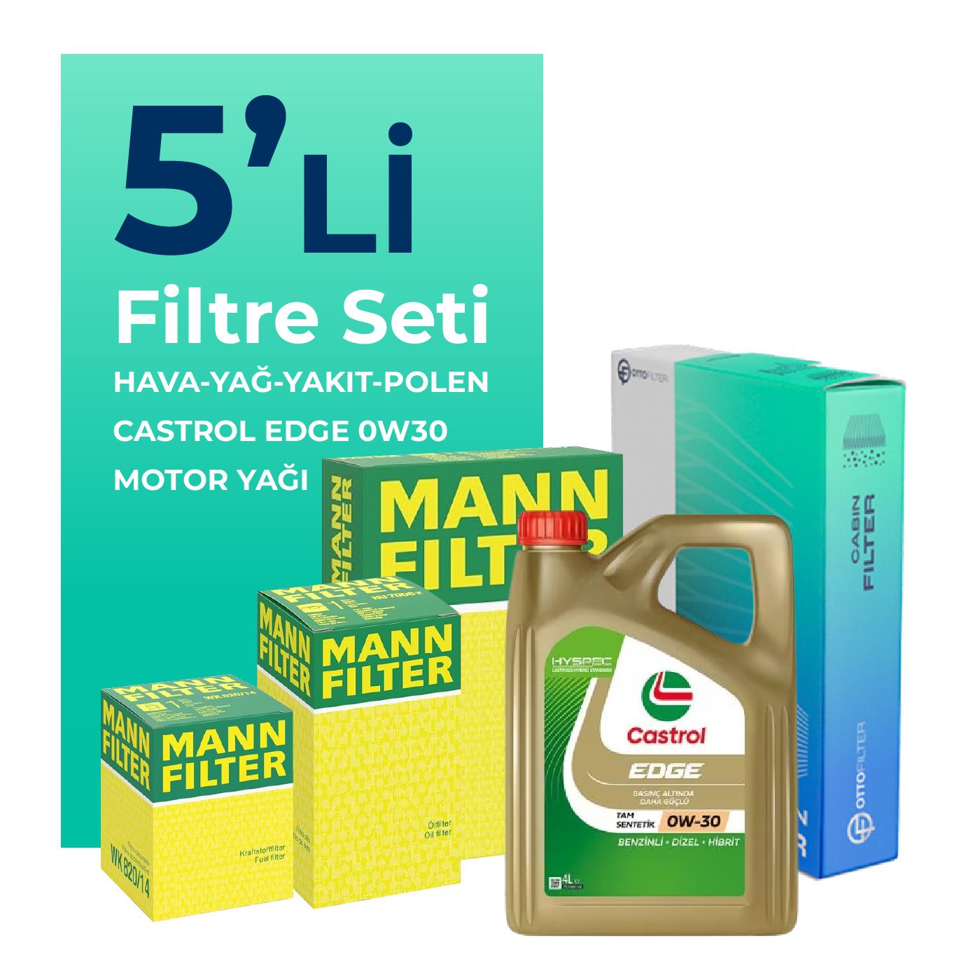 Mann Audi Q5 40 TDi Filtre Bakım Seti Castrol Motor Yağlı (2021-2024) 5 Li