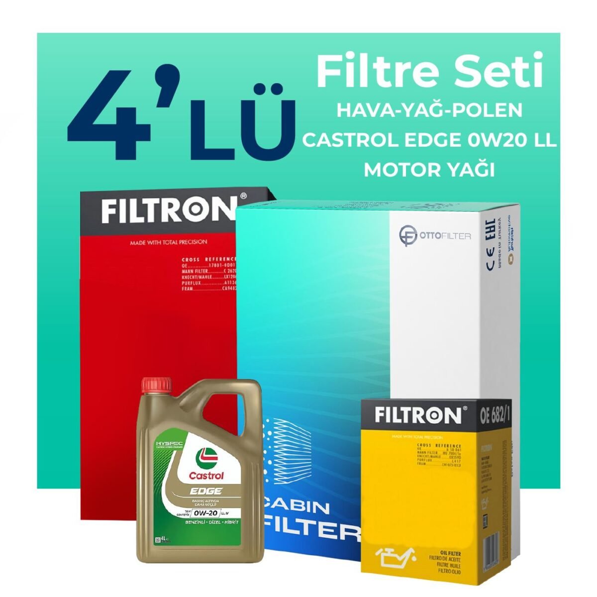 Filtron Land Rover Discovery 2.0 Benzinli Filtre Bakım Seti Castrol Motor Yağlı (2017-2022) 4 Lü - Görsel 1
