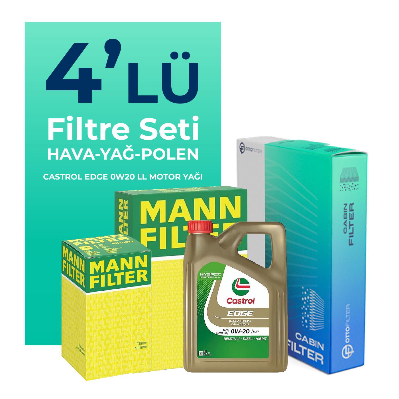 MANN Audi A3 30 TFSI 1.0 Filtre Bakım Seti Castrol Motor Yağlı (2020-2024) 4 Lü