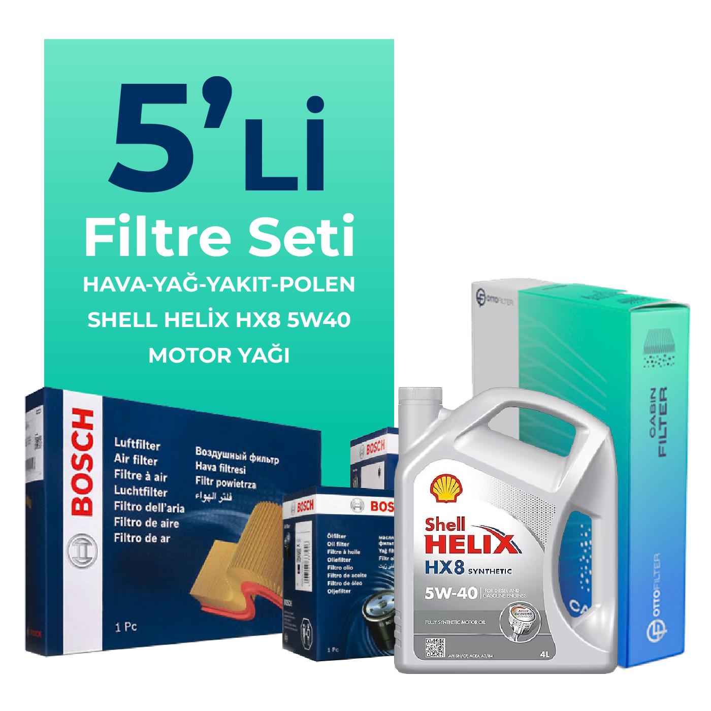 Bosch Fiat Idea 1.3 Dizel Filtre Bakım Seti Shell Motor Yağlı (2004-2010) 5 Li