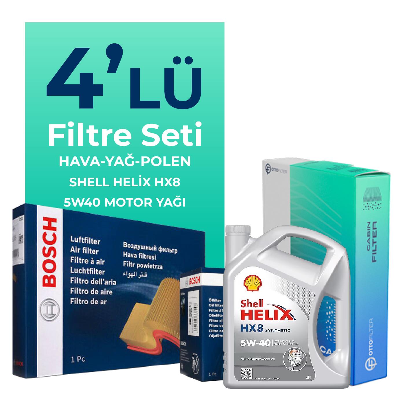 BOSCH Fiat Idea 1.4 Benzinli Filtre Bakım Seti Shell Motor Yağlı (2004-2010) 4 Lü