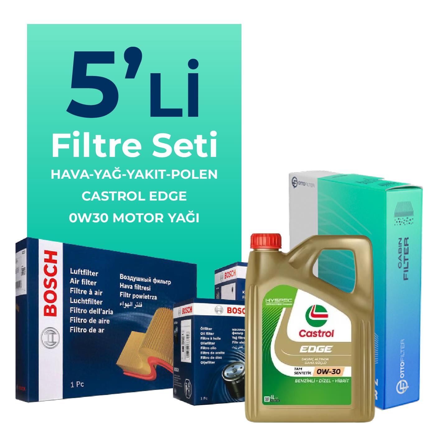 BOSCH Audi A6 40 TDi Filtre Bakım Seti Castrol Motor Yağlı (2019-2024) 5 Li