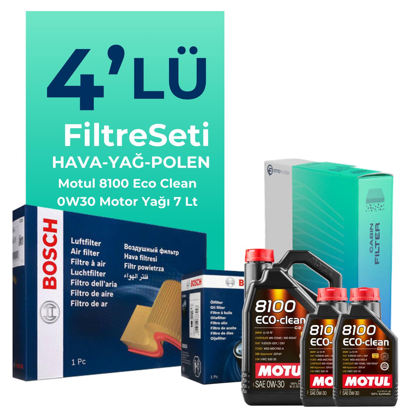 BOSCH Ford Courier 1.5 EcoBlue Filtre Bakım Seti Motul Motor Yağlı (2018-2023) 4 Lü