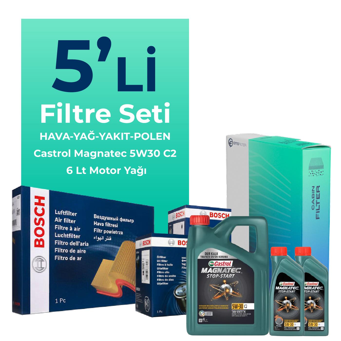 BOSCH Peugeot Expert 1.5 Dizel Filtre Bakım Seti Castrol Motor Yağlı (2017-2025) 5 Li