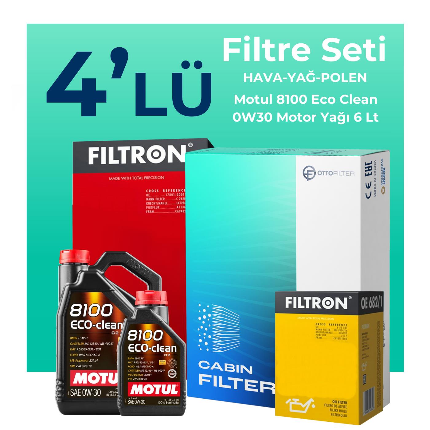 Filtron Fiat Ducato 2.3 Dizel Filtre Bakım Seti Motul Motor Yağlı (2019-2023) 4 Lü