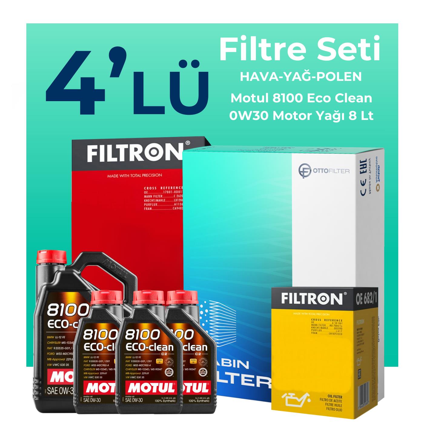 Filtron Ford Tourneo Custom 2.0 Dizel Filtre Bakım Seti Motul Motor Yağlı (2015-2023) 4 Lü