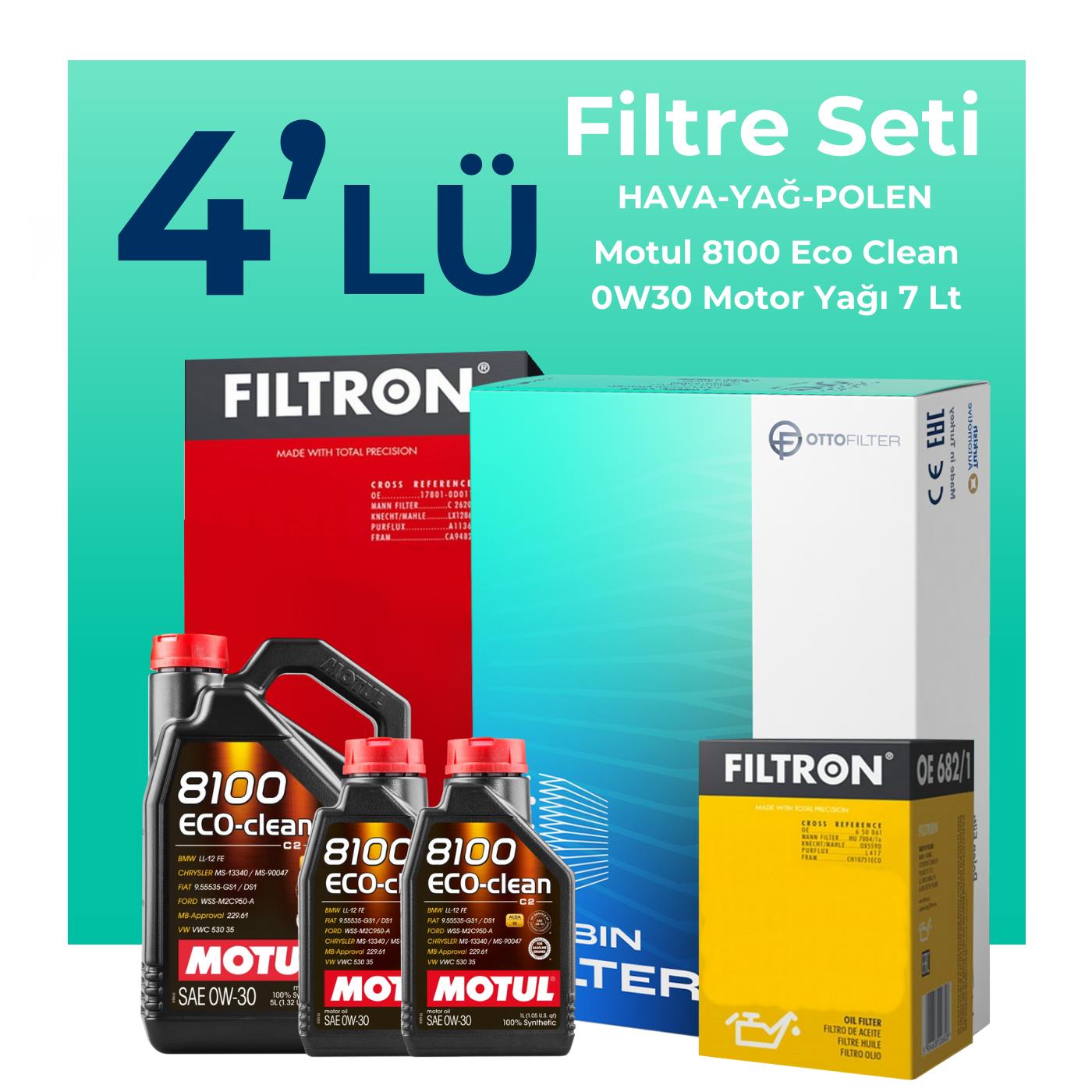 Filtron Jaguar XF 2.0 Dizel Filtre Bakım Seti Motul Motor Yağlı (2015-2020) 4 Lü