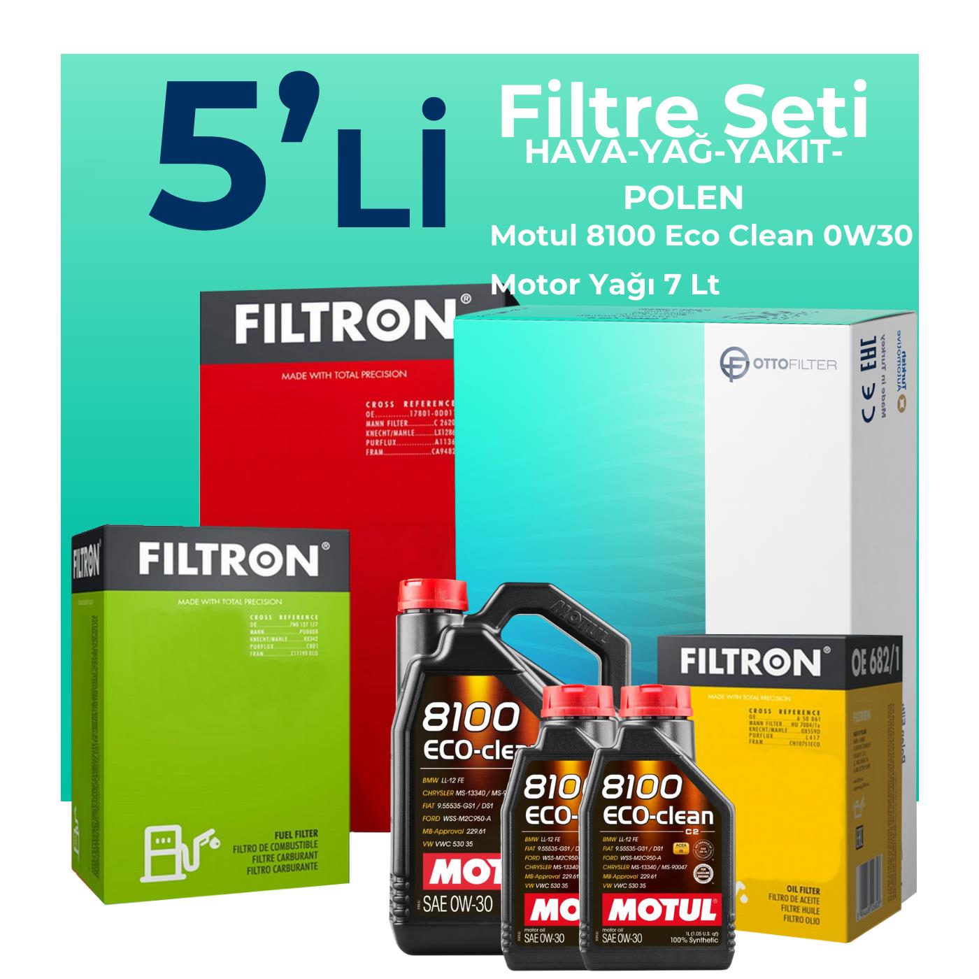 Filtron Peugeot Boxer 2.2 Dizel BLUEHDi Filtre Bakım Seti Motul Motor Yağlı (2019-2024) 5 Li