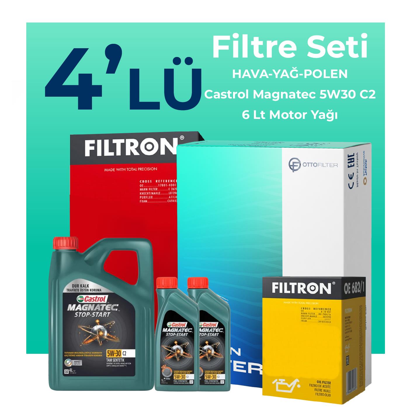 Filtron Peugeot Expert 1.5 Dizel Filtre Bakım Seti Castrol Motor Yağlı (2017-2025) 4 Lü