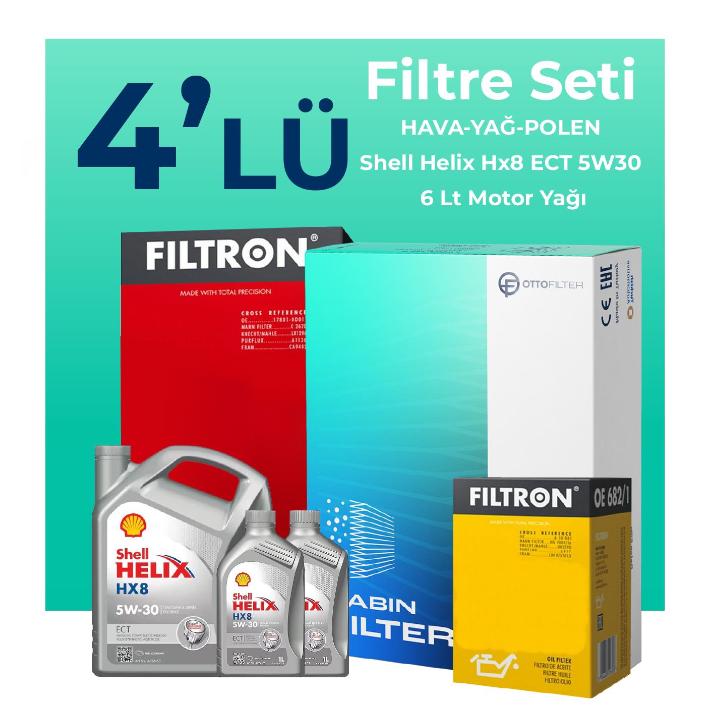 Filtron Peugeot Expert 1.5 Dizel Filtre Bakım Seti Shell Motor Yağlı (2017-2025) 4 Lü