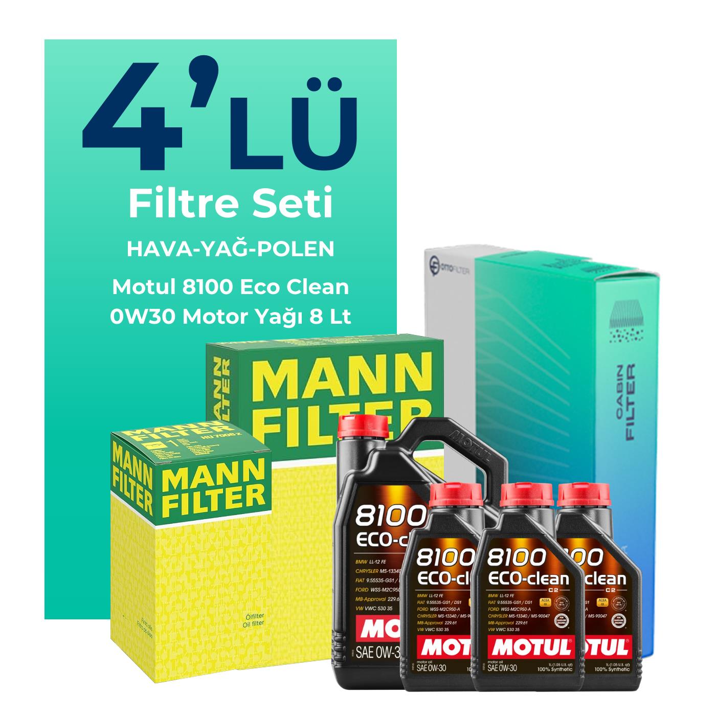 MANN Ford Tourneo Custom 2.0 Dizel Filtre Bakım Seti Motul Motor Yağlı (2015-2023) 4 Lü