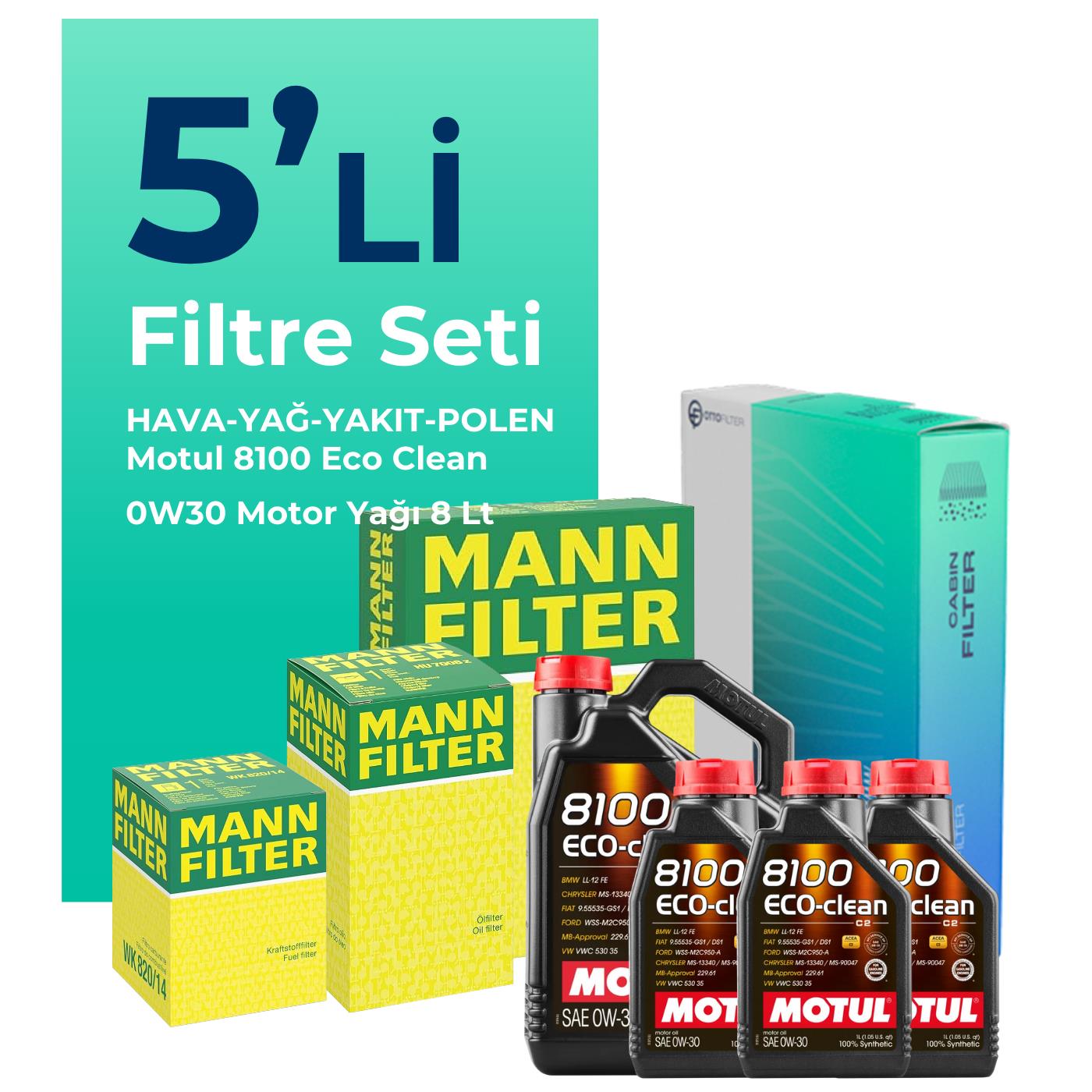 MANN Peugeot Expert 2.0 Dizel Filtre Bakım Seti Motul Motor Yağlı (2017-2024) 5 Li