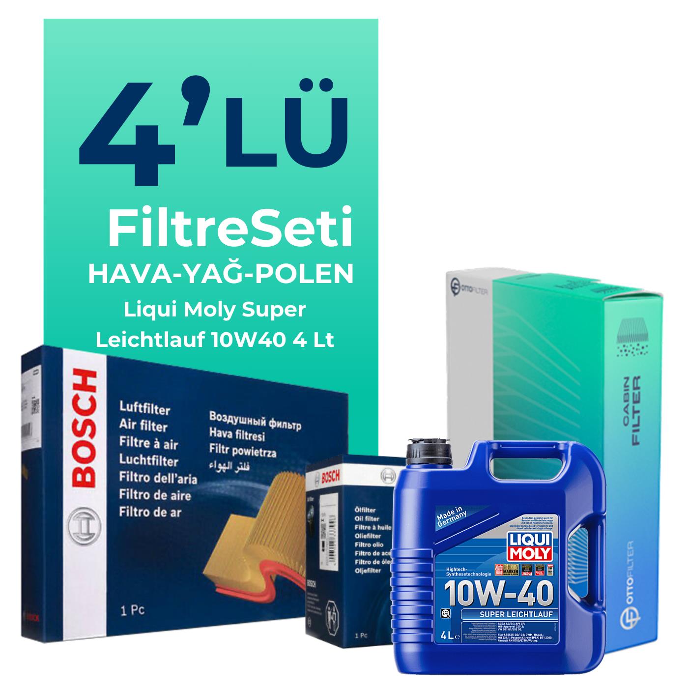 BOSCH Alfa Romeo 147 1.6 TS Filtre Bakım Seti Liqui Moly Motor Yağlı (2001-2010) 4 Lü