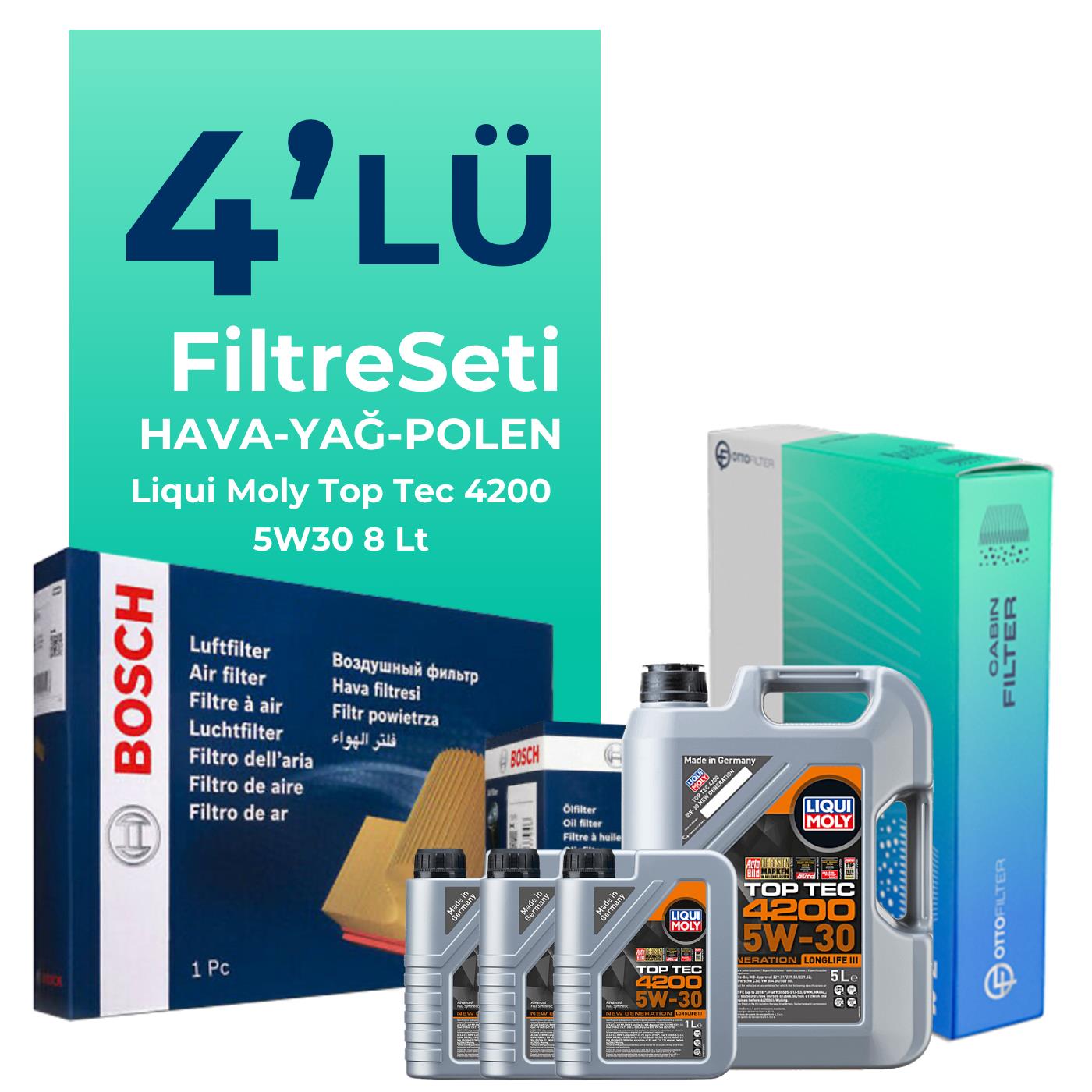 Bosch Audi A6 3.0 Dizel QUATRO 245 HP Filtre Bakım Seti Liqui Moly Motor Yağlı (2011-2018) 4 Lü