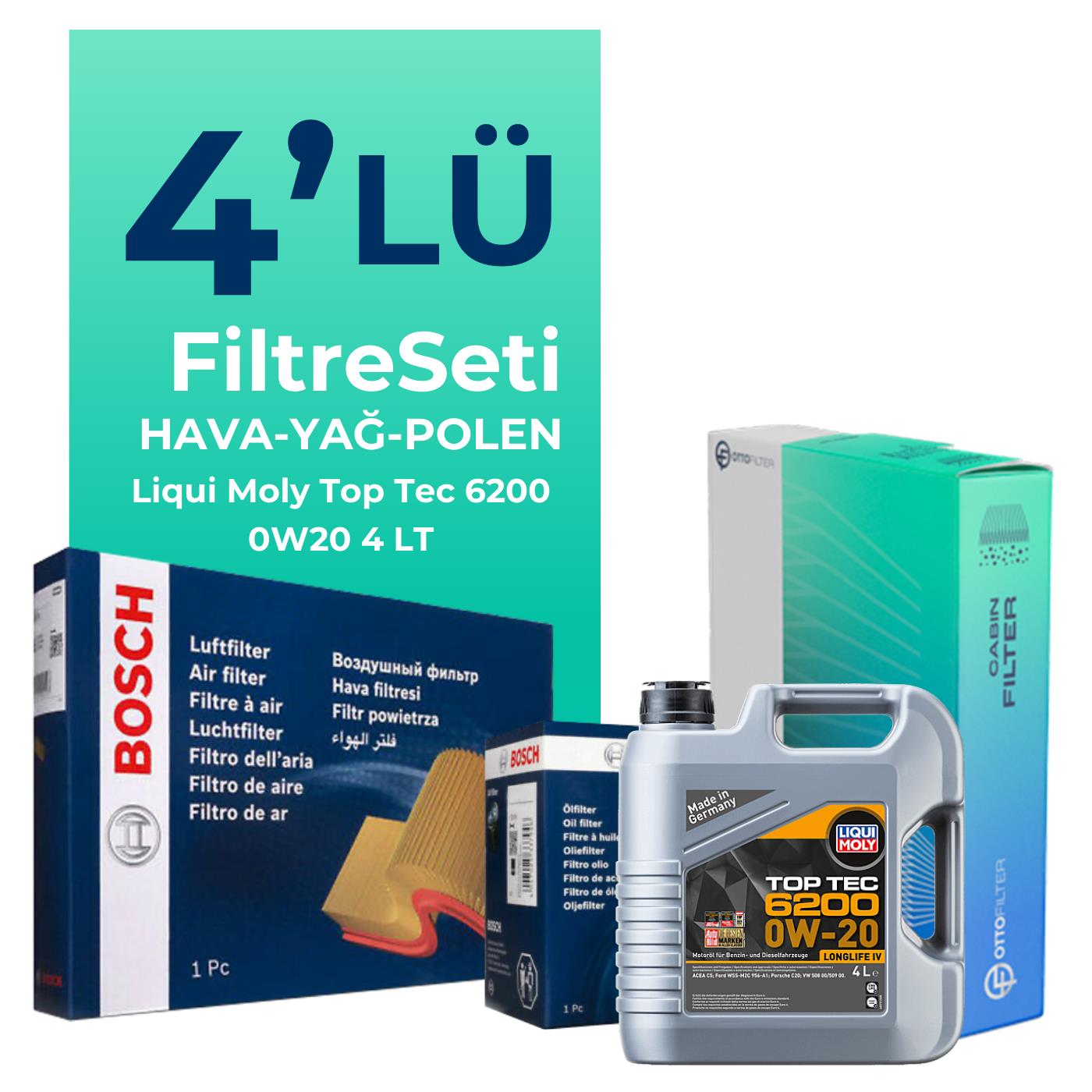 Bosch Audi Q2 30 Tfsi Filtre Bakım Seti Liqui Moly Motor Yağlı (2016-2021) 4 Lü