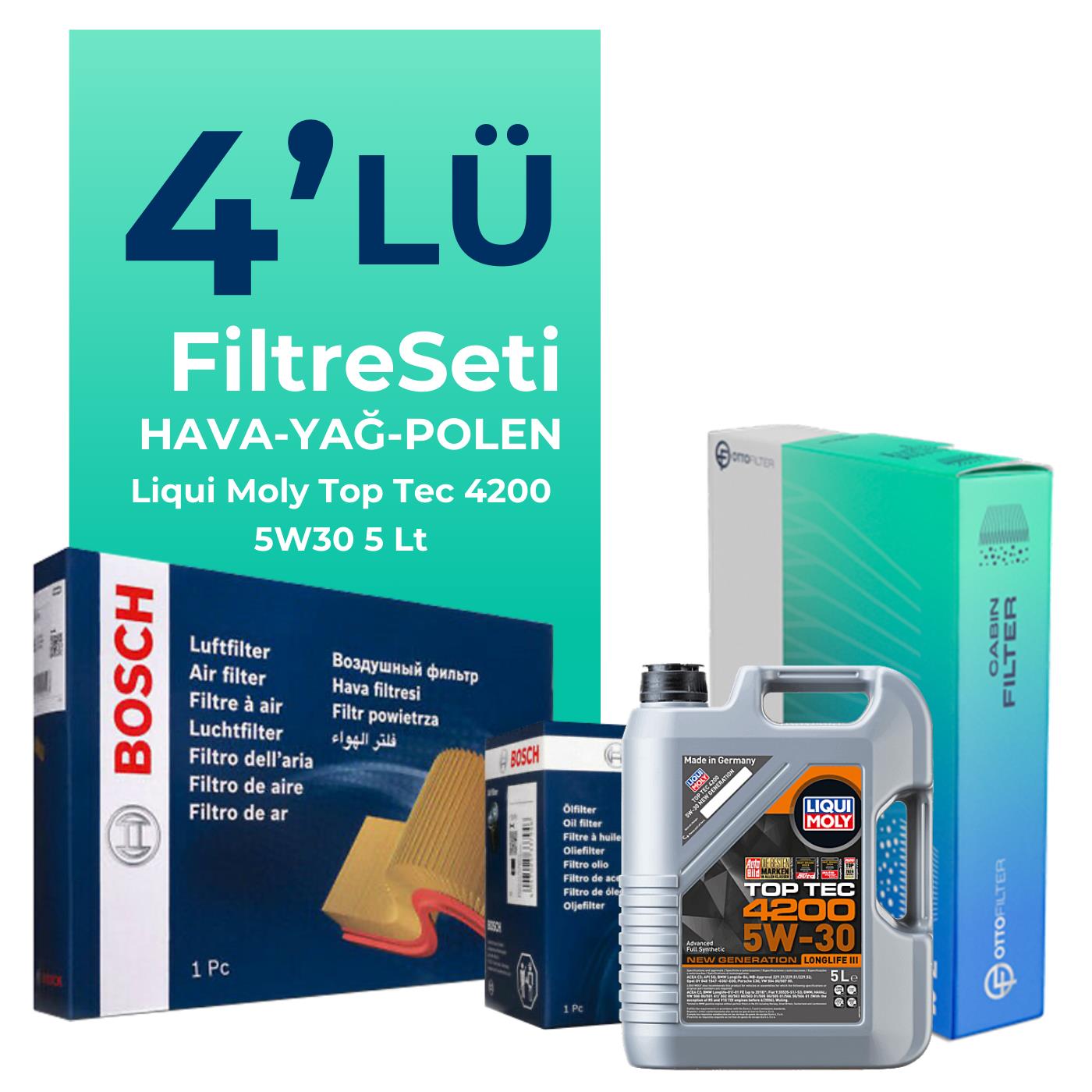 Bosch BMW 2.16D Active Tourer Filtre Bakım Seti Liqui Moly Motor Yağlı (2014-2020) 4 Lü