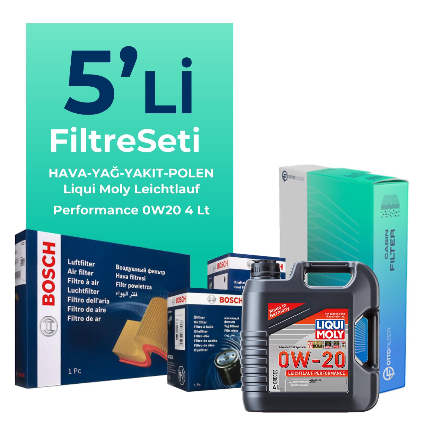 Bosch Fiat Egea 1.3 Dizel Filtre Bakım Seti Liqui Moly Motor Yağlı (2019-2023) 5 Li