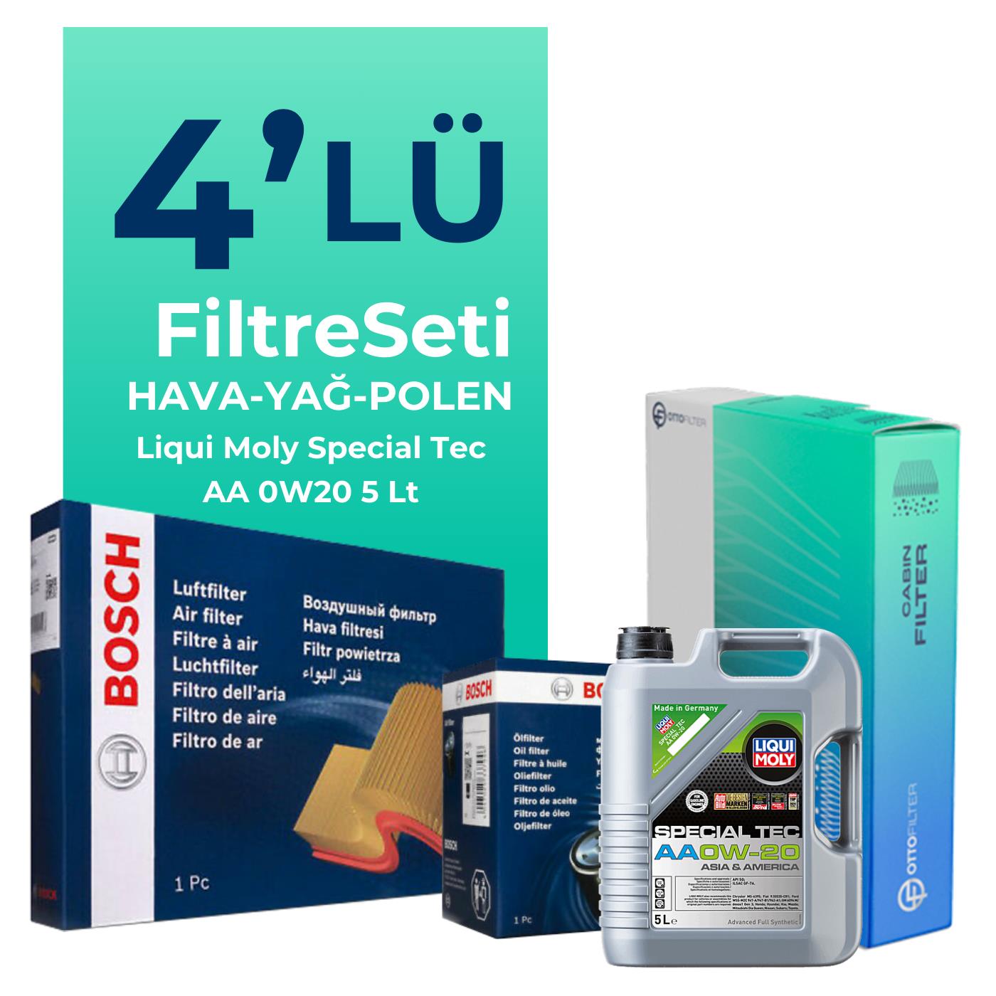 BOSCH Fiat Egea 1.5 Benzin Filtre Bakım Seti Liqui Moly Motor Yağlı (2022-2024) 4 Lü