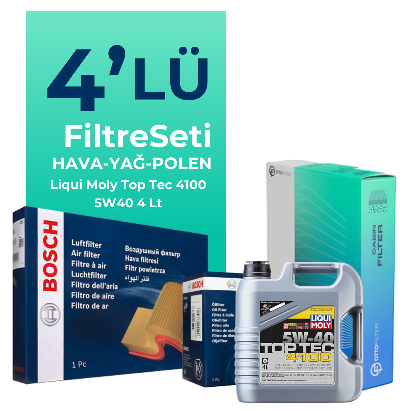 BOSCH Fiat Punto Evo 1.4 Benzinli Filtre Bakım Seti Liqui Moly Motor Yağlı (2008-2015) 4 Lü