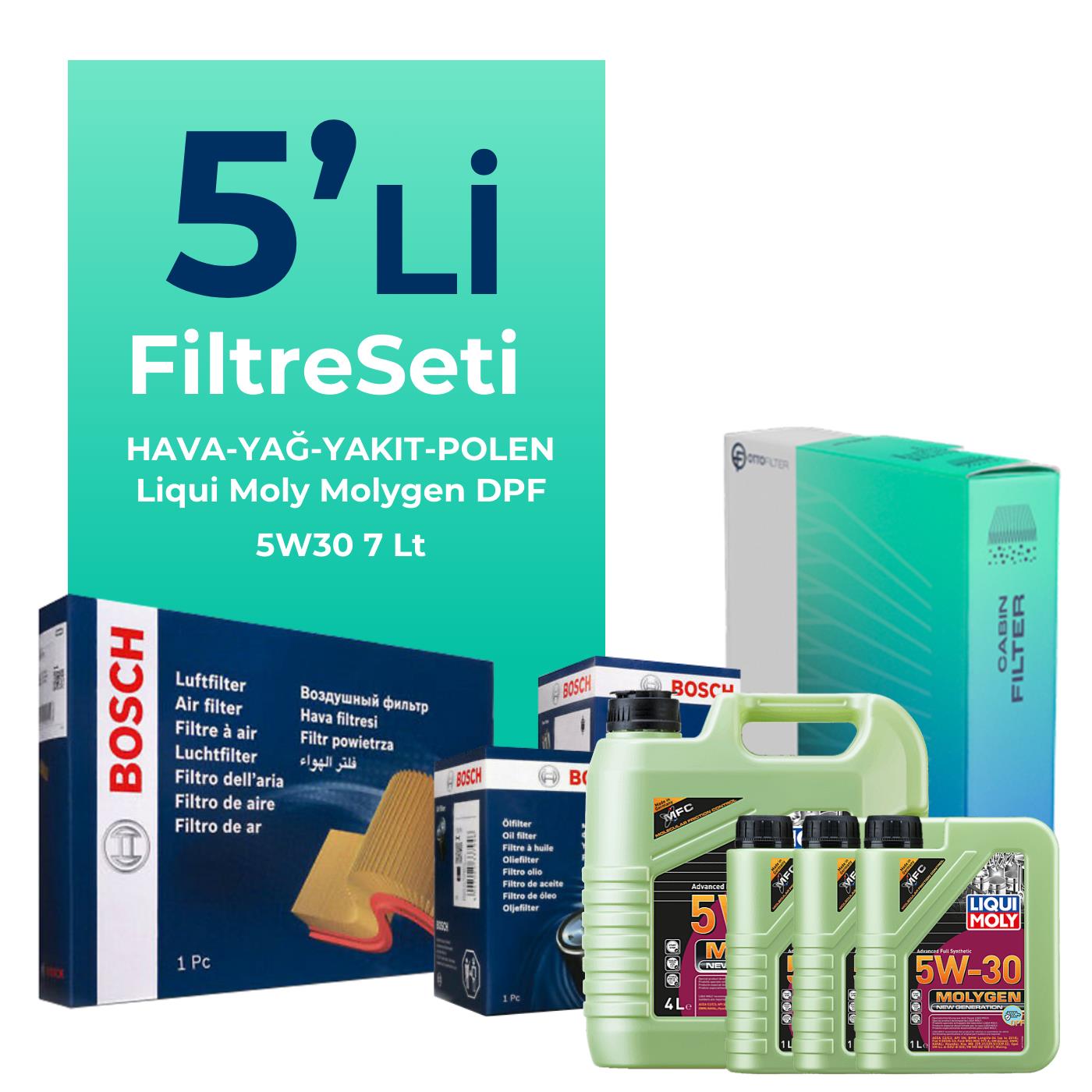 BOSCH Ford Connect 1.6 Dizel Filtre Bakım Seti Liqui Moly Motor Yağlı (2013-2018) 5 Li