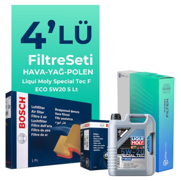BOSCH Ford Focus 1.0 Benzin Filtre Bakım Seti Liqui Moly Motor Yağlı (2012-2017) 4 Lü