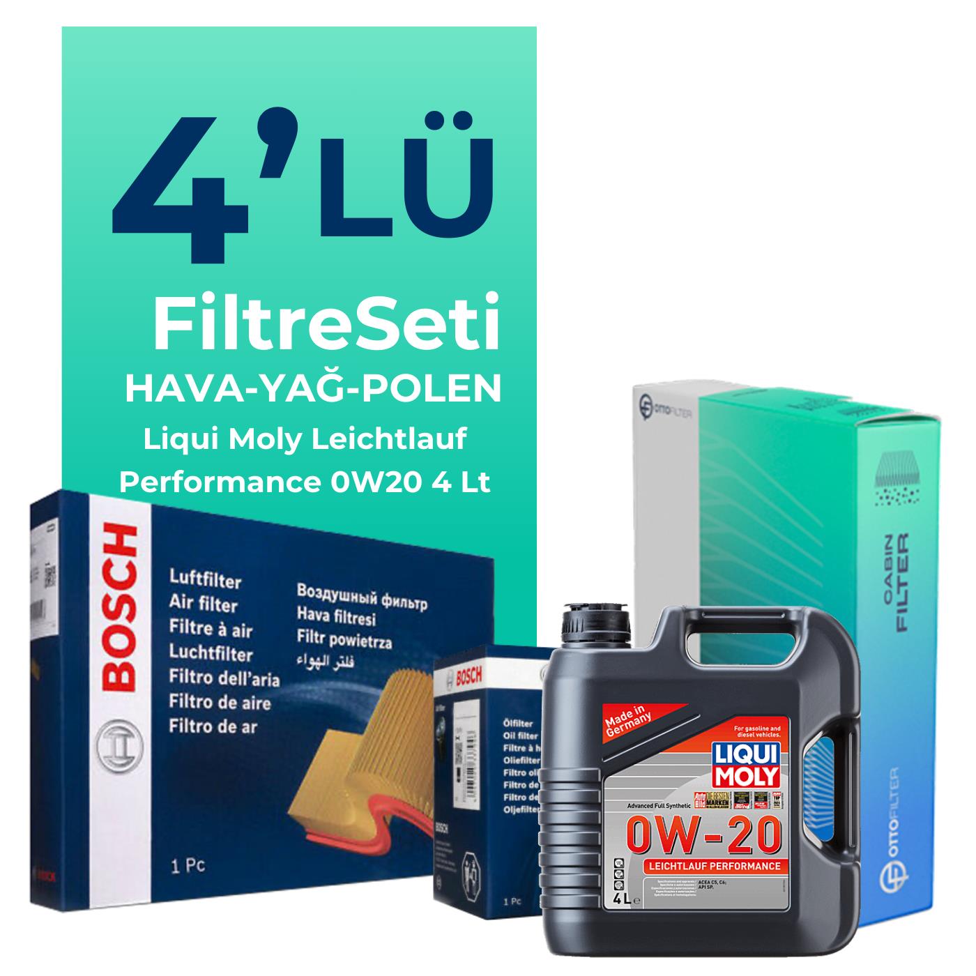 BOSCH Ford Focus 1.5 Benzin Filtre Bakım Seti Liqui Moly Motor Yağlı (2018-2024) 4 Lü
