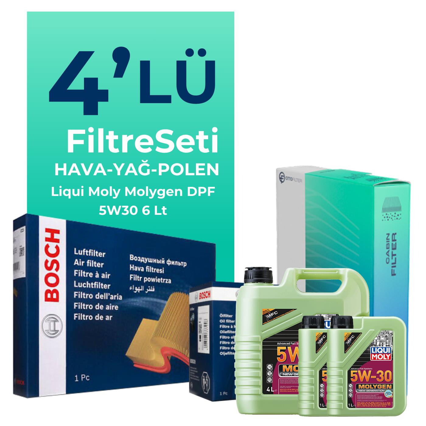 BOSCH Ford Mondeo 2.0 Dizel Filtre Bakım Seti Liqui Moly Motor Yağlı (2008-2014) 4 Lü