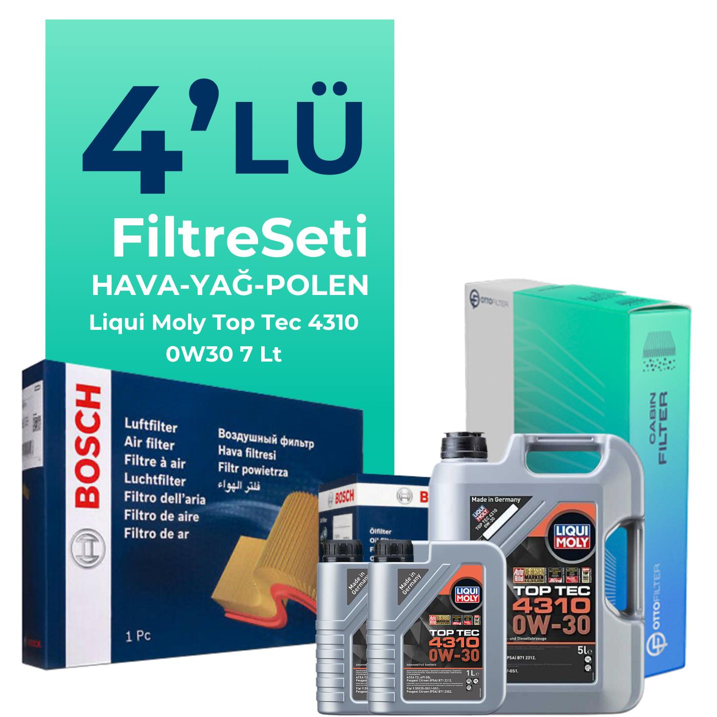 BOSCH Ford Mondeo 2.0 Dizel Filtre Bakım Seti Liqui Moly Motor Yağlı (2015-2018) 4 Lü
