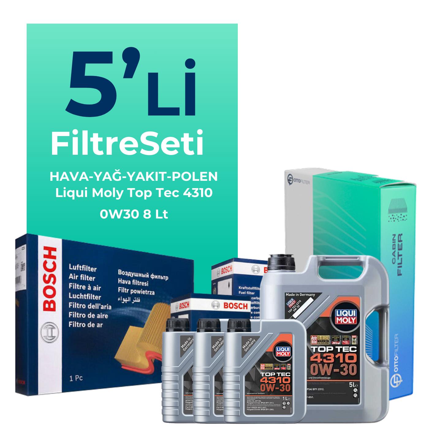 BOSCH Ford Transit Custom 2.0 Dizel Filtre Bakım Seti Liqui Moly Motor Yağlı (2015-2023) 5 Li