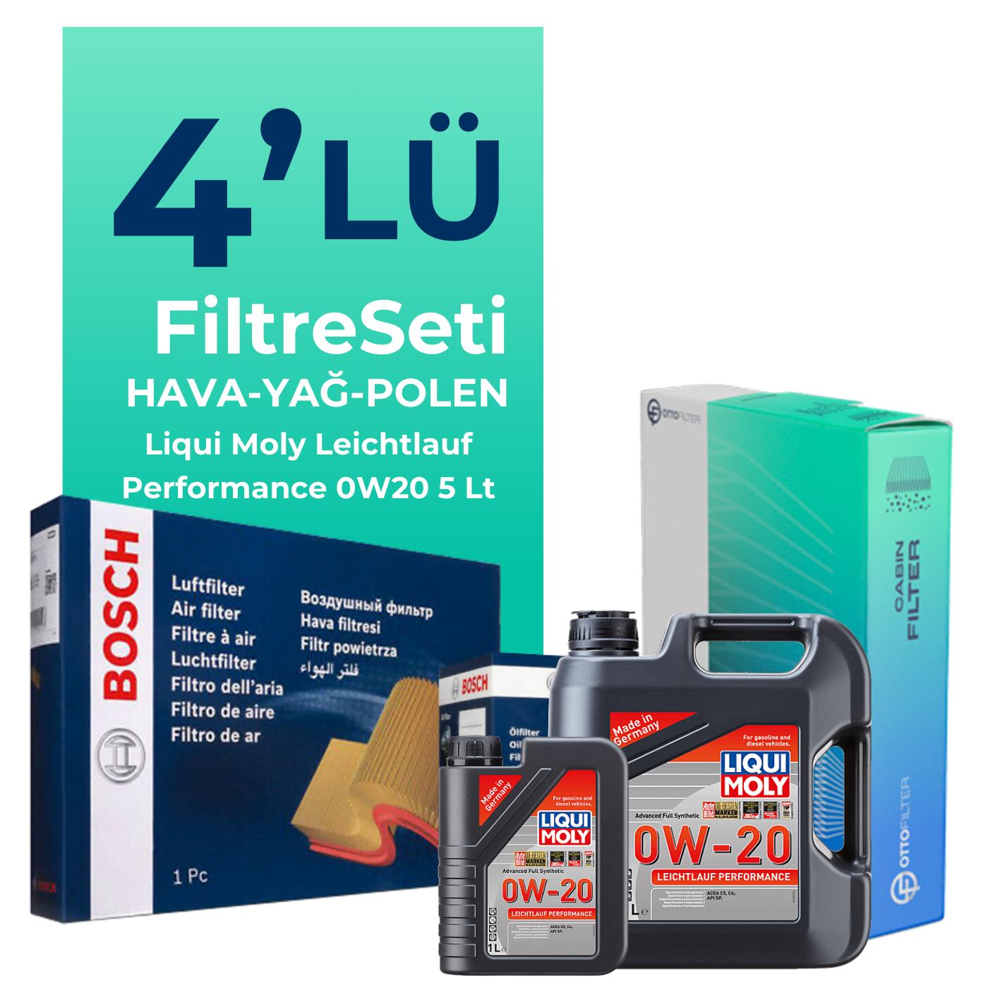BOSCH Jeep Compass 1.3 Benzin Filtre Bakım Seti Liqui Moly Motor Yağlı (2020-2024) 4 Lü