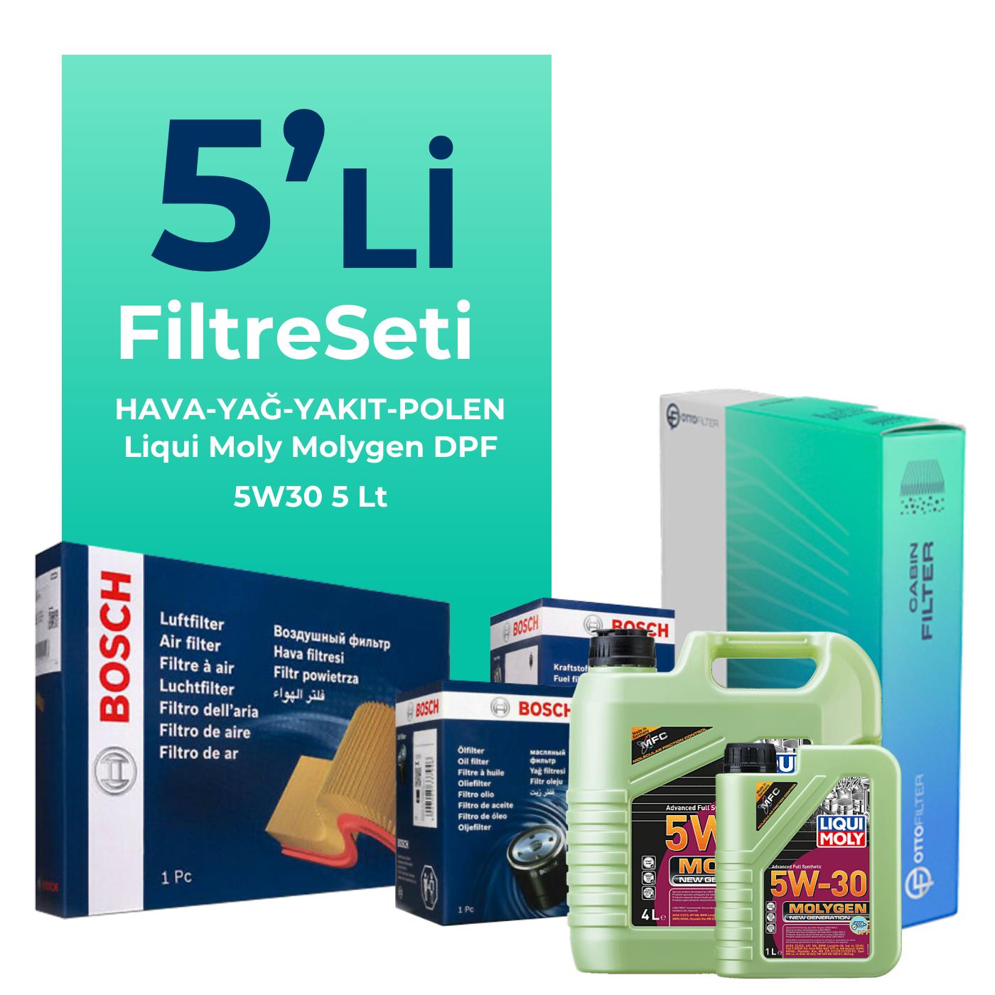 BOSCH Kia Cerato 1.6 Dizel Filtre Bakım Seti Liqui Moly Motor Yağlı (2006-2009) 5 Li