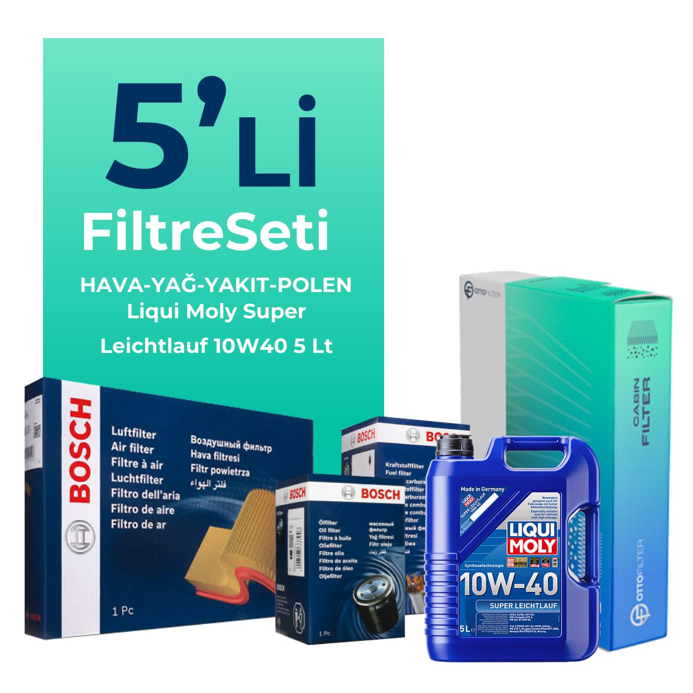 BOSCH Kia Rio 1.5 Dizel Filtre Bakım Seti Liqui Moly Motor Yağlı (2007-2011) 5 Li