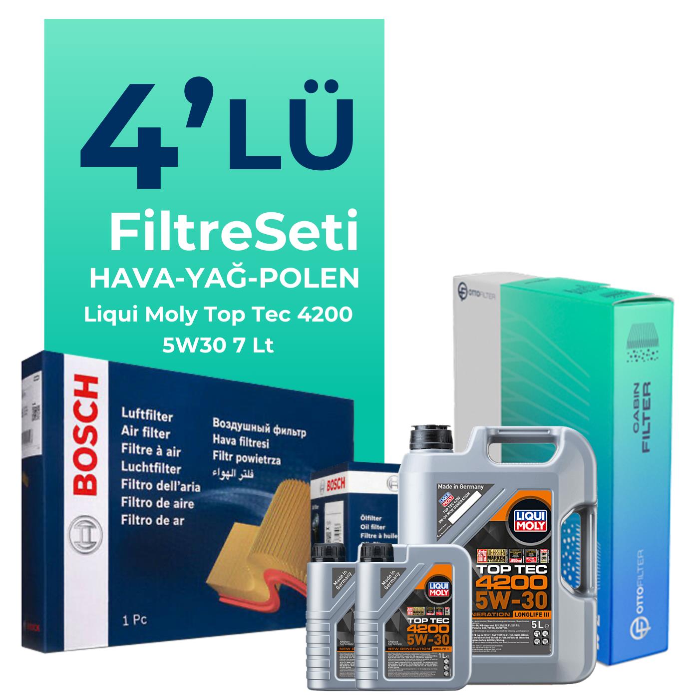 BOSCH Mercedes C180 Benzin Filtre Bakım Seti Liqui Moly Motor Yağlı (2014-2019) 4 Lü